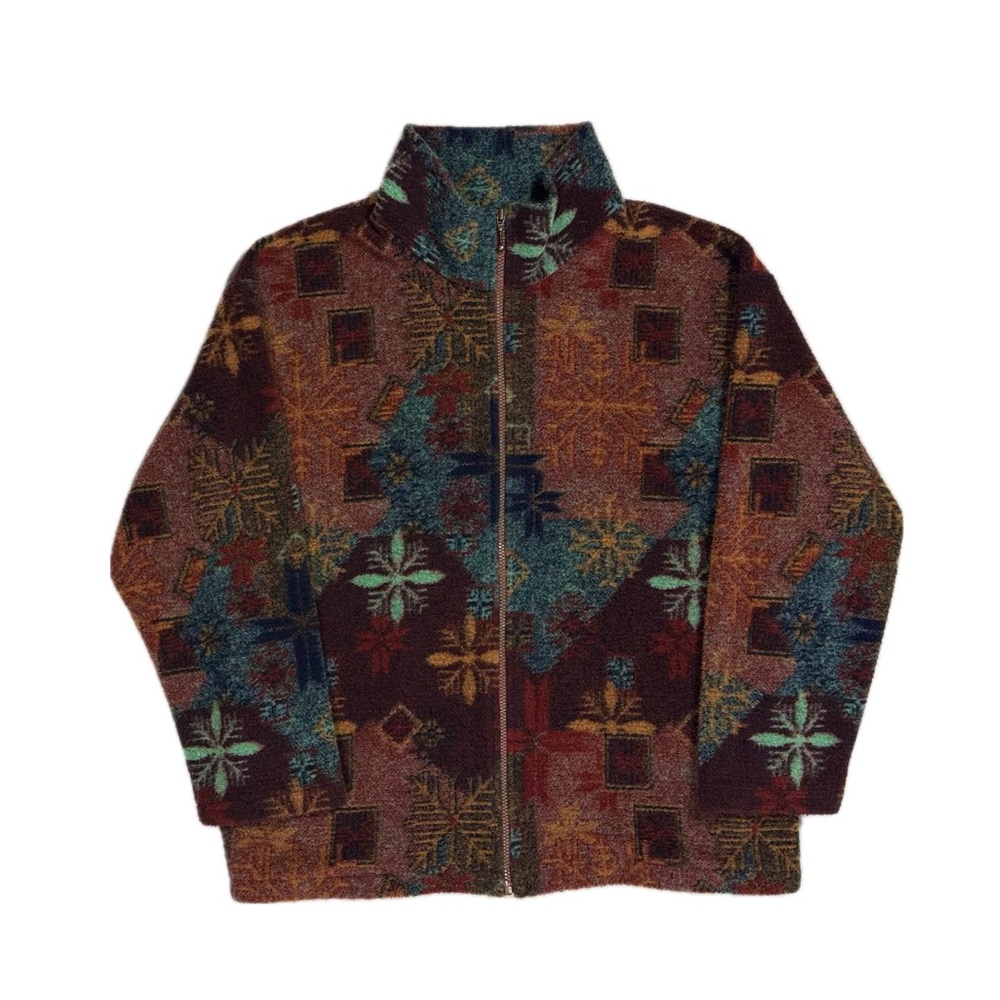 Quality Goods Made in Canada acrylic orange blue snowflake zip sweater men large